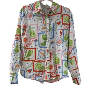 Cynthia Ashley 100% Linen Brunch Button Down Shirt White M dopamine grandma core